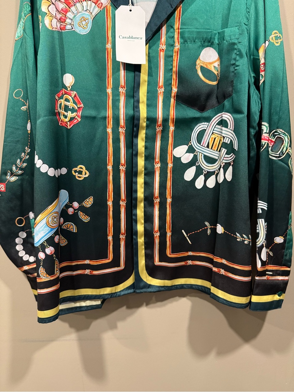 Casa blanca La Boite Green Printed polyester Camp-Collar long sleeve shirt image 4